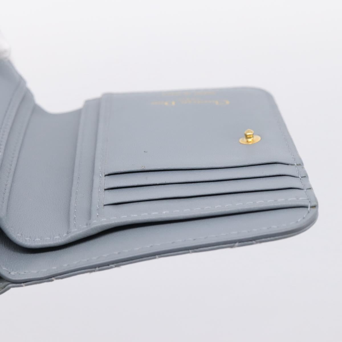 Christian Dior Caro Bifold Wallet Leather Blue Gold Auth 201373A