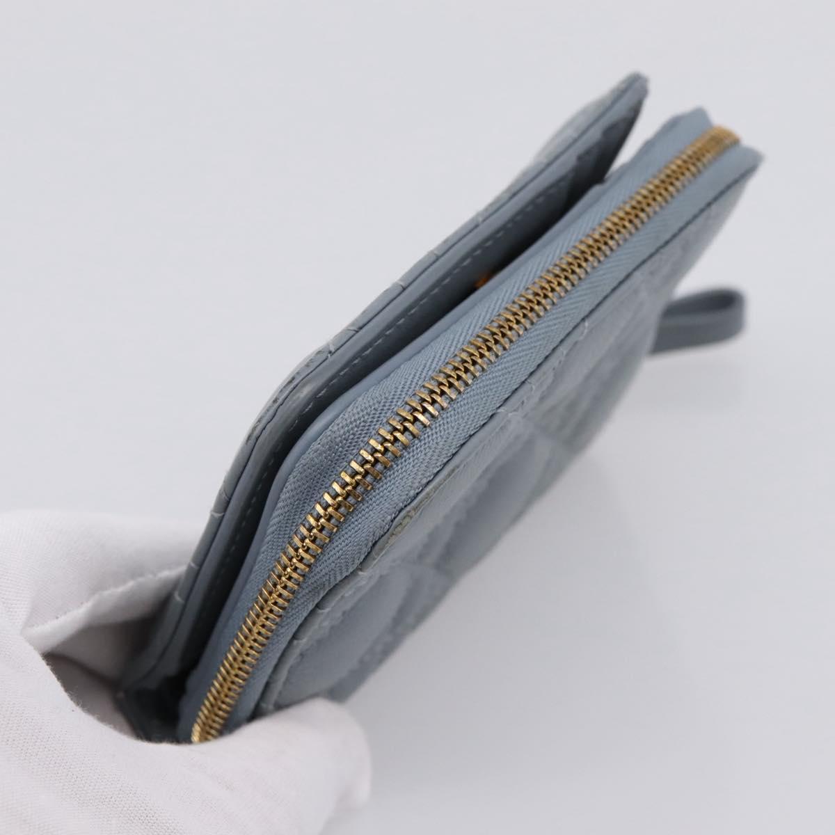 Christian Dior Caro Bifold Wallet Leather Blue Gold Auth 201373A