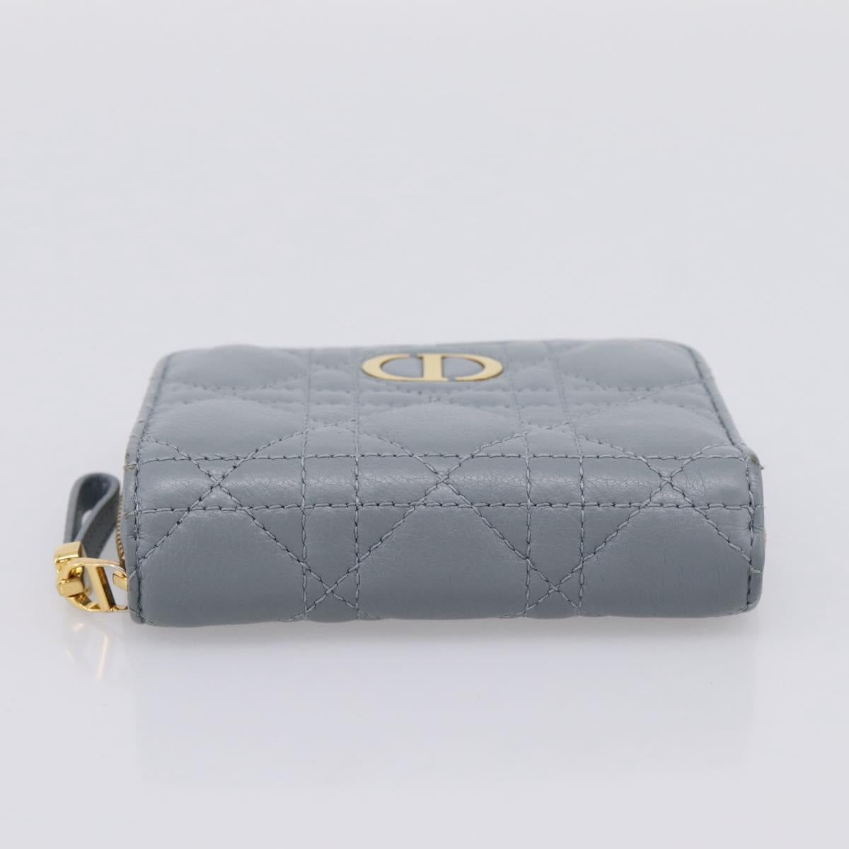 Christian Dior Caro Bifold Wallet Leather Blue Gold Auth 201373A