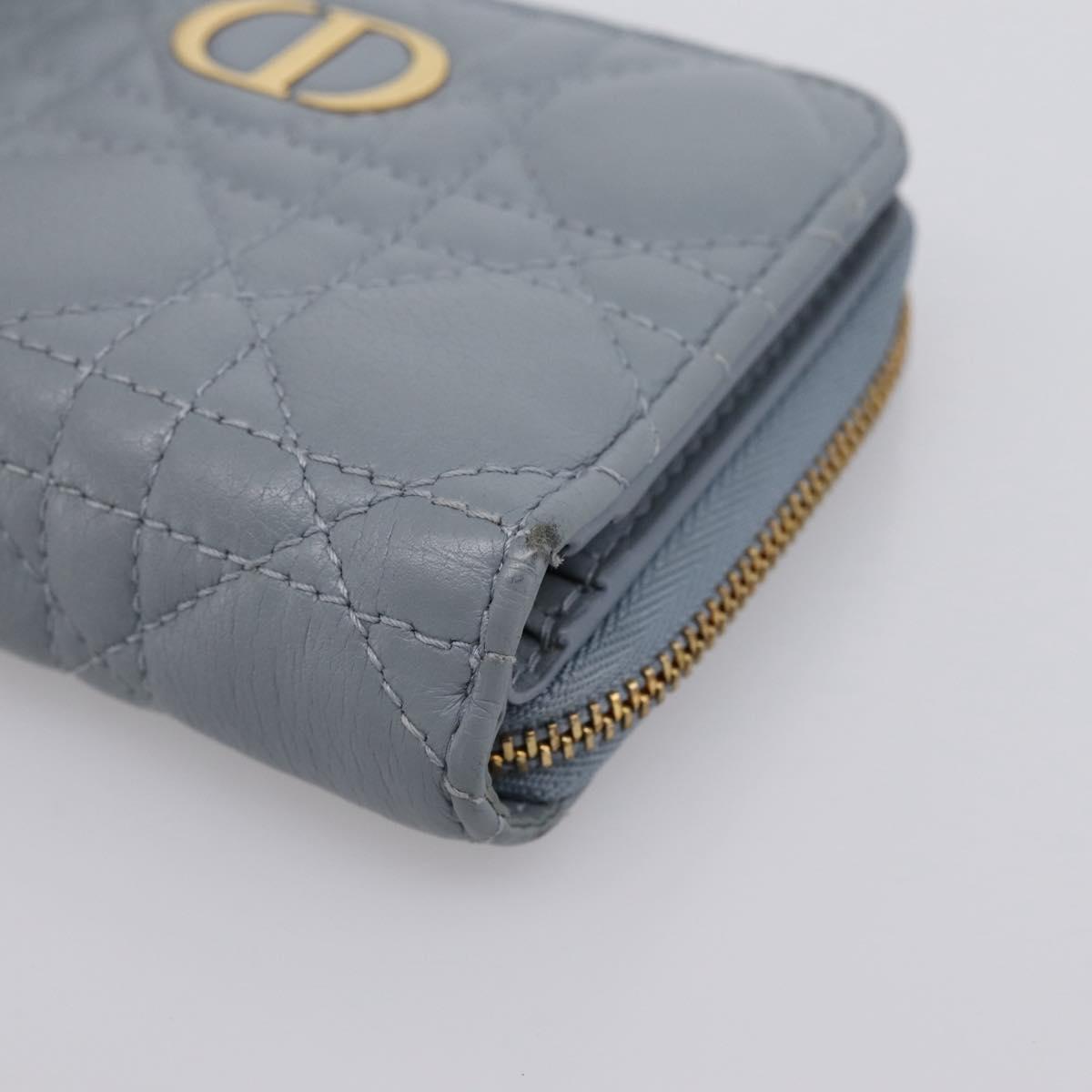 Christian Dior Caro Bifold Wallet Leather Blue Gold Auth 201373A