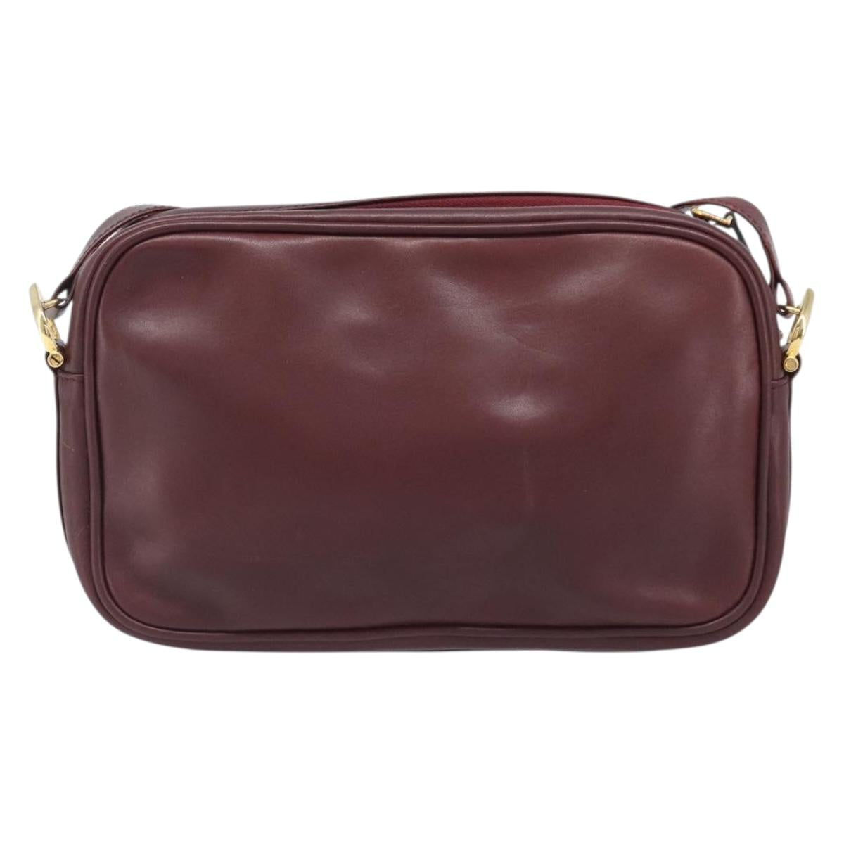 CARTIER Must Line Shoulder Bag Leather Bordeaux Gold Auth 201374