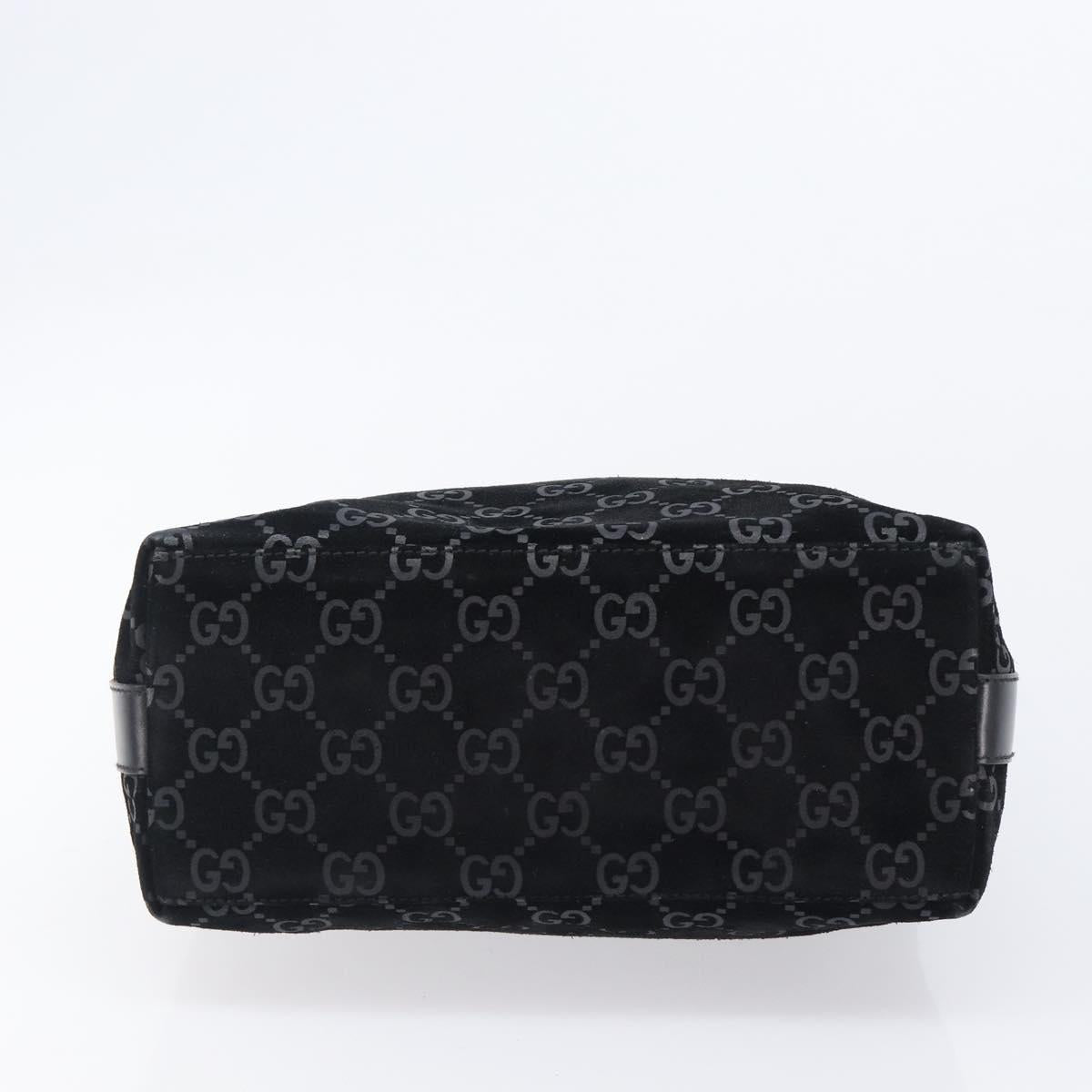GUCCI GG Canvas Shoulder Bag Suede Black Silver 000 0602 Auth 201375V