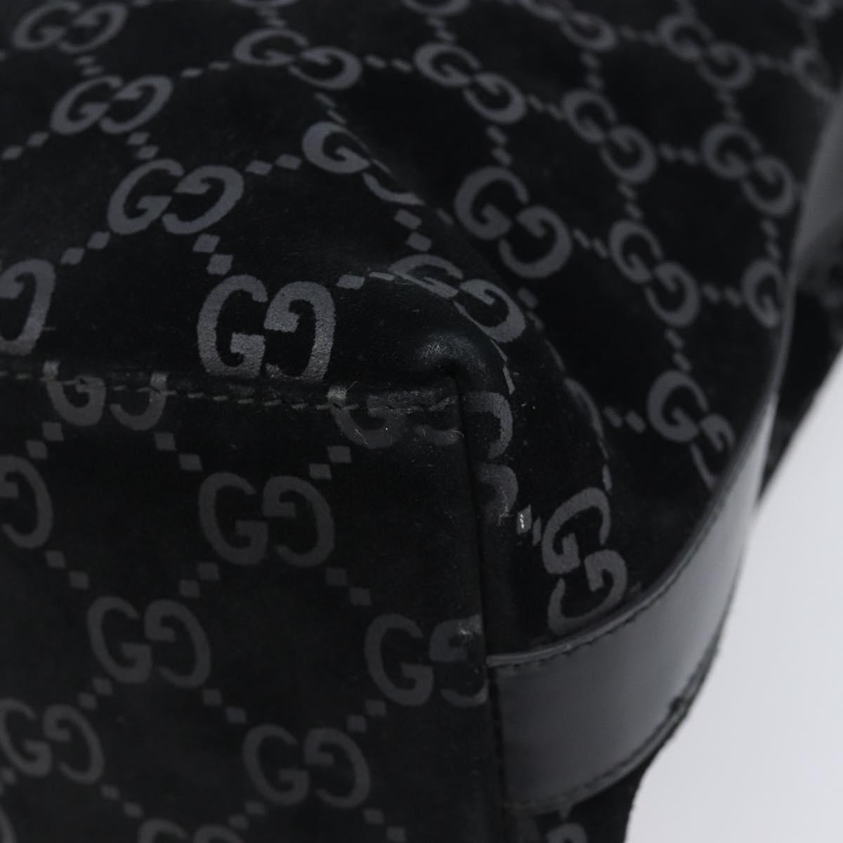 GUCCI GG Canvas Shoulder Bag Suede Black Silver 000 0602 Auth 201375V