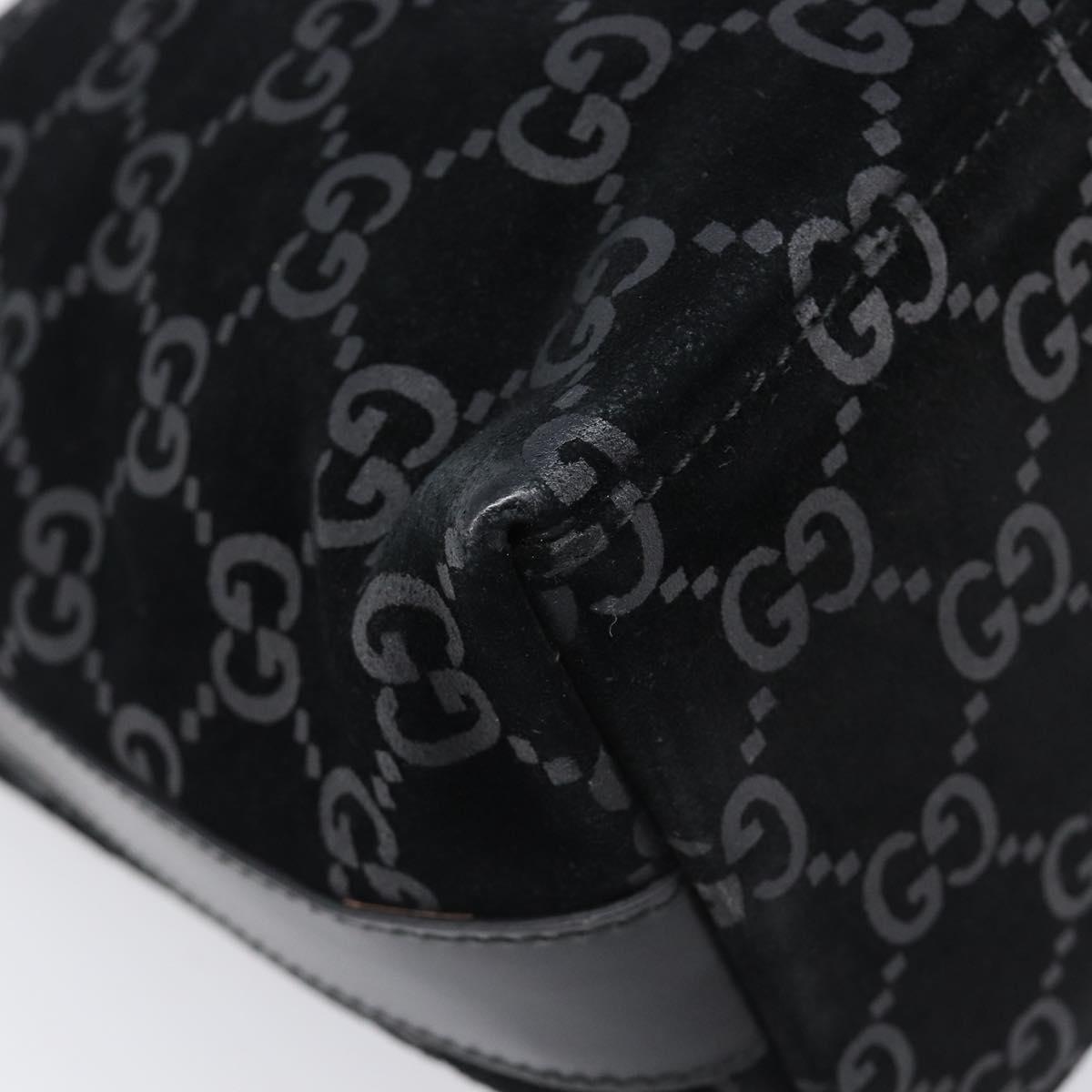 GUCCI GG Canvas Shoulder Bag Suede Black Silver 000 0602 Auth 201375V