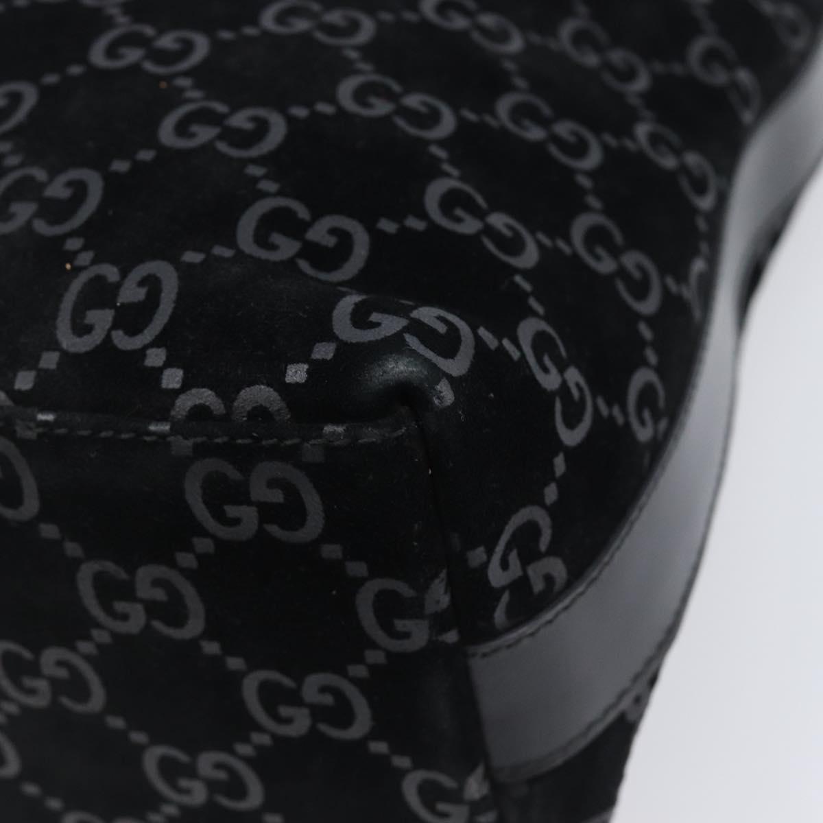 GUCCI GG Canvas Shoulder Bag Suede Black Silver 000 0602 Auth 201375V