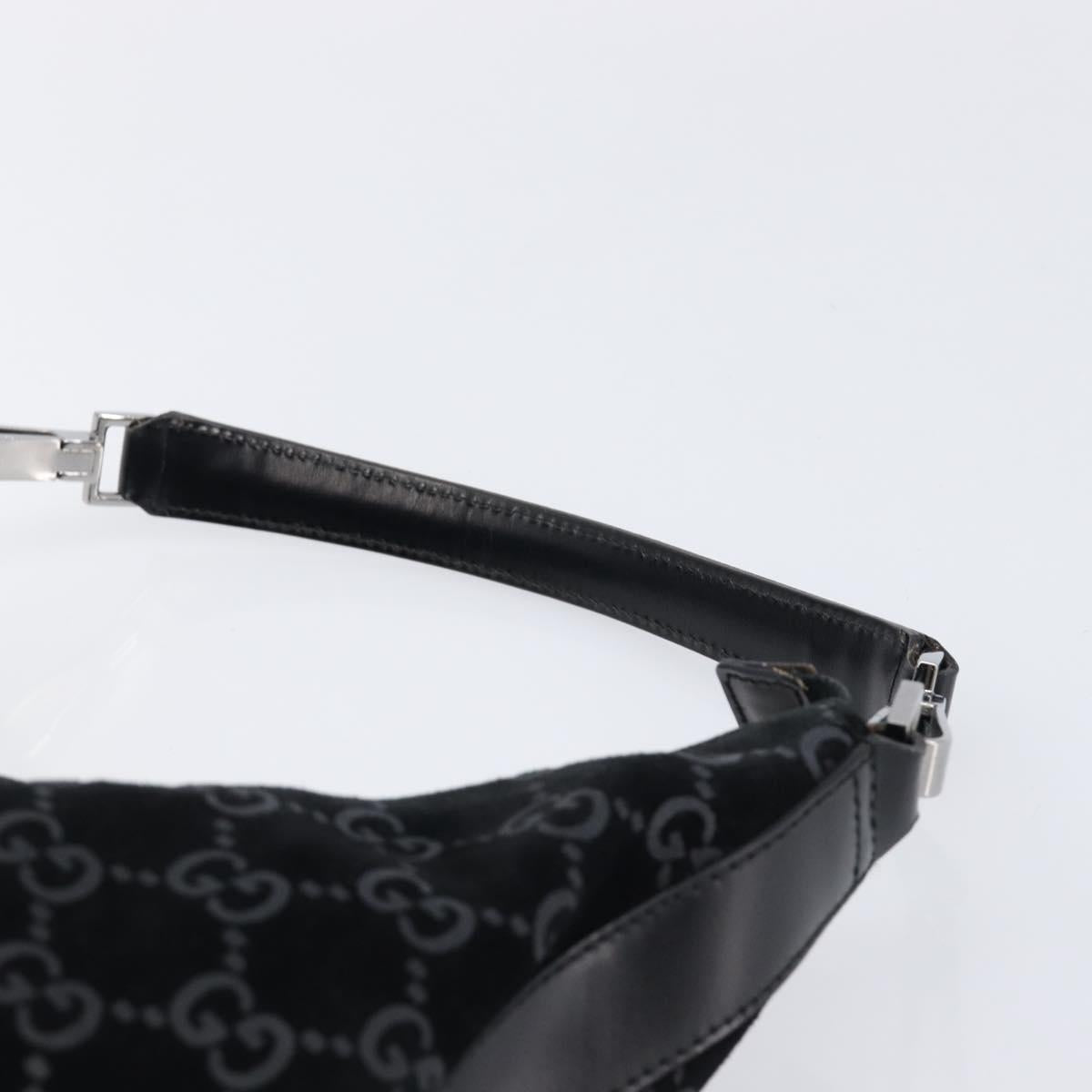 GUCCI GG Canvas Shoulder Bag Suede Black Silver 000 0602 Auth 201375V