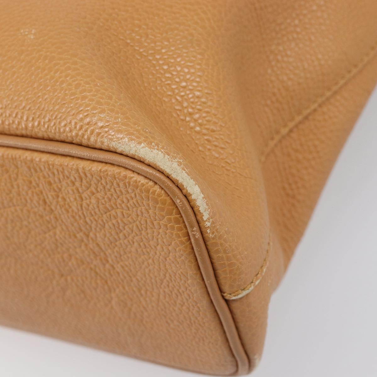 BURBERRY Hand Bag Leather Beige Gold Auth 201376