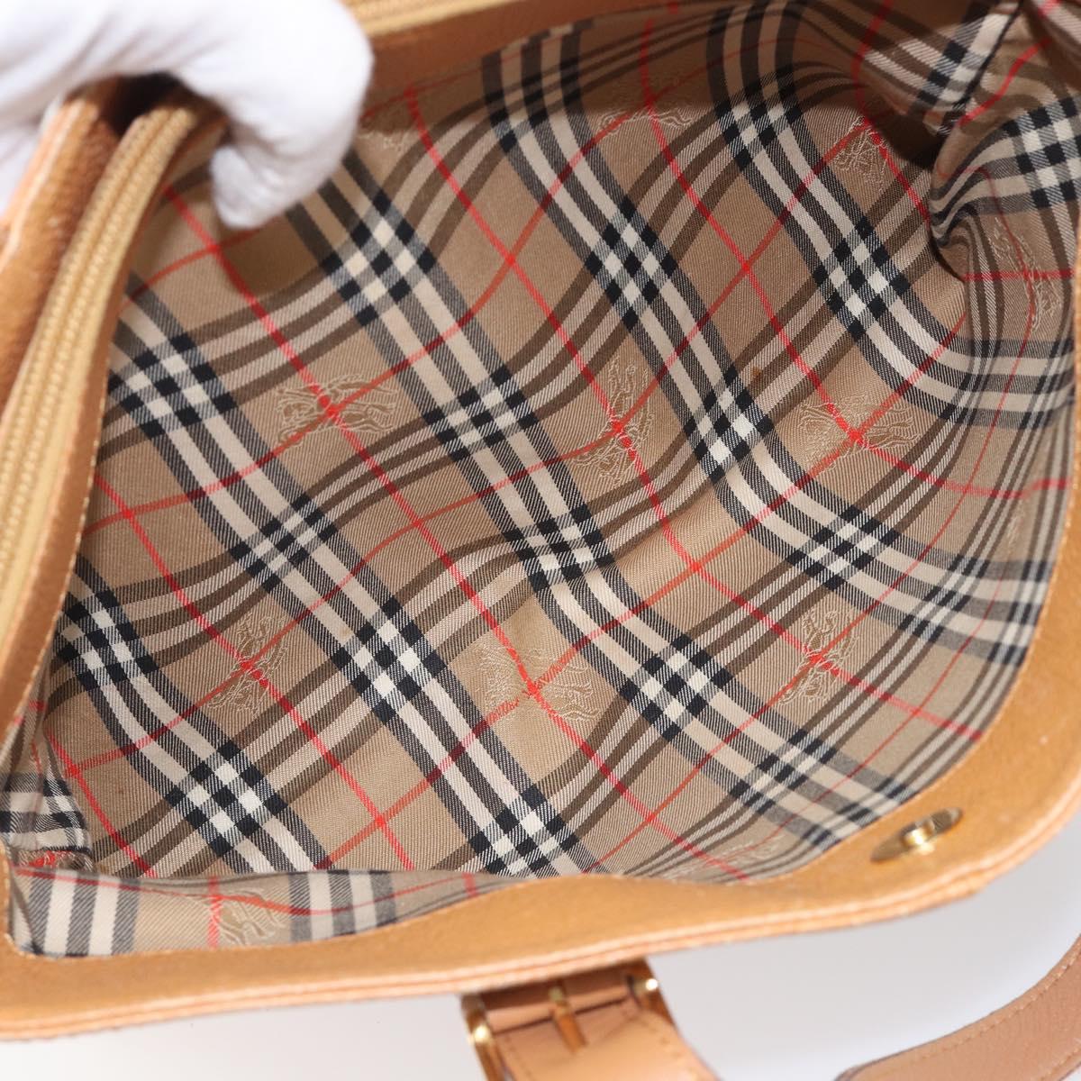 BURBERRY Hand Bag Leather Beige Gold Auth 201376