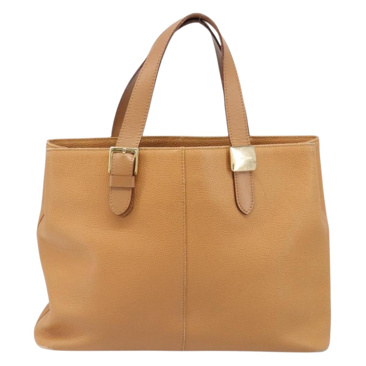 BURBERRY Hand Bag Leather Beige Gold Auth 201376