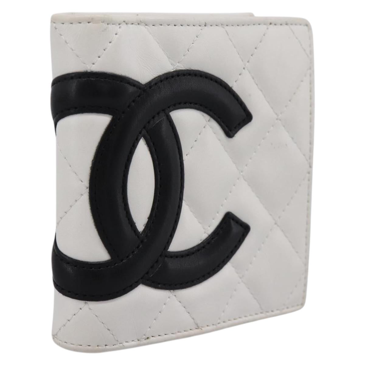 CHANEL Matelasse Cambon Line Bifold Wallet White Silver CC Auth 201384M