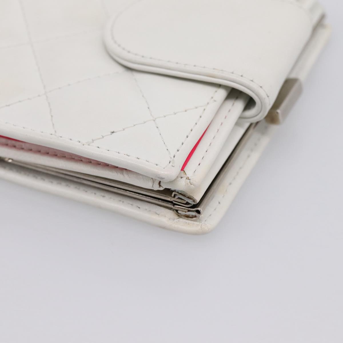 CHANEL Matelasse Cambon Line Bifold Wallet White Silver CC Auth 201384M