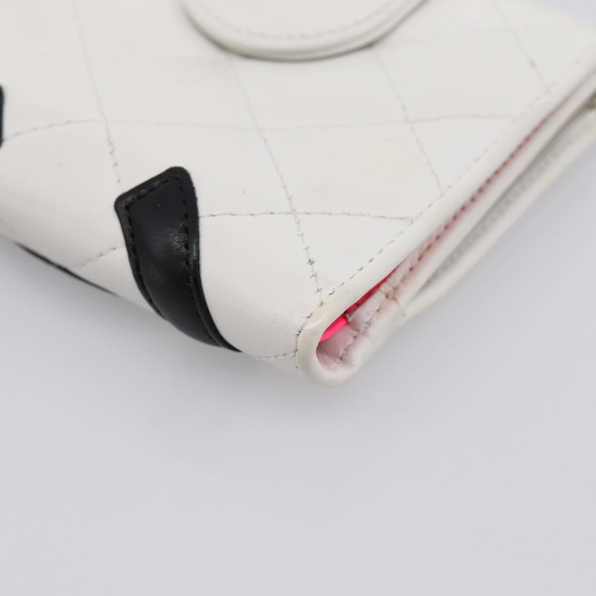 CHANEL Matelasse Cambon Line Bifold Wallet White Silver CC Auth 201384M
