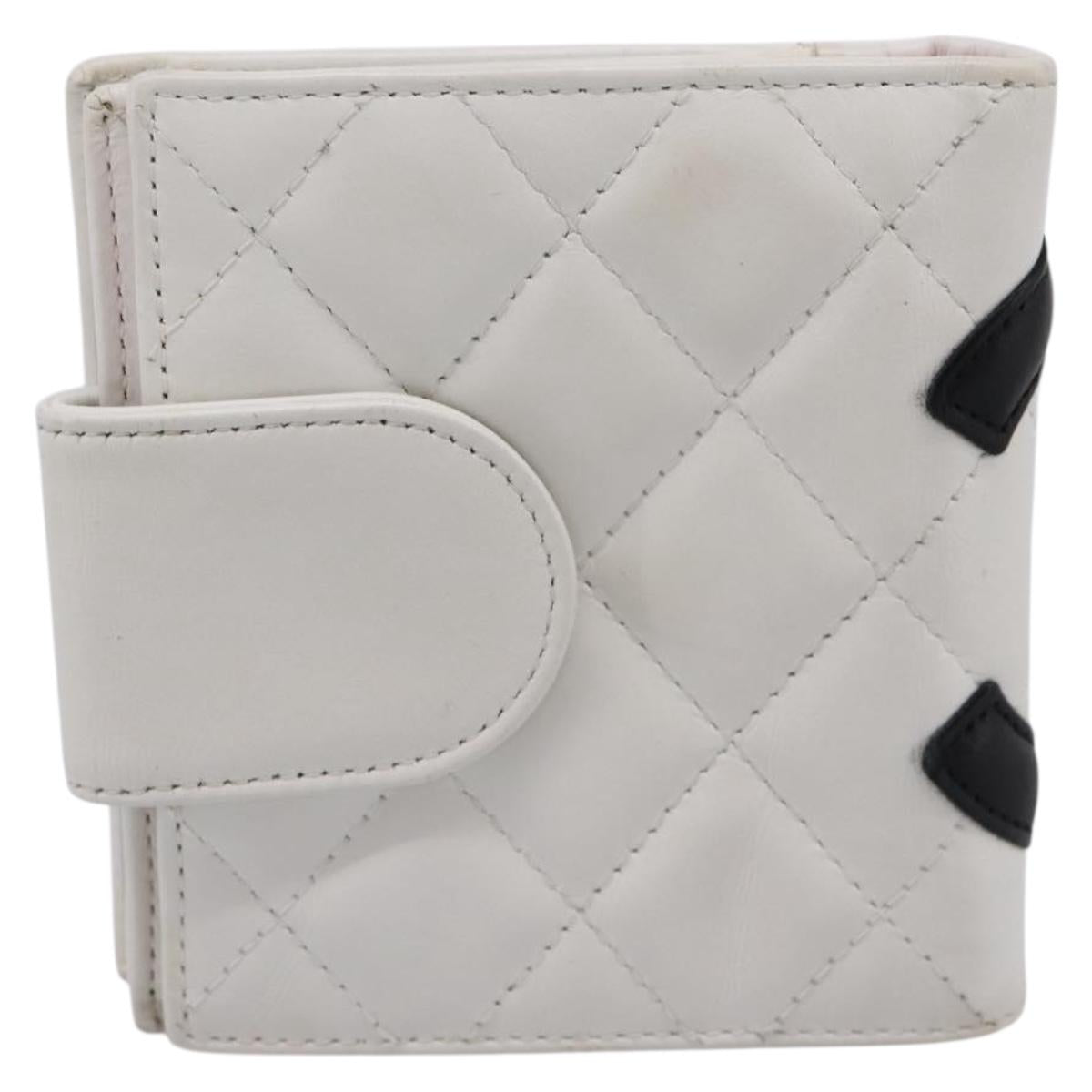 CHANEL Matelasse Cambon Line Bifold Wallet White Silver CC Auth 201384M