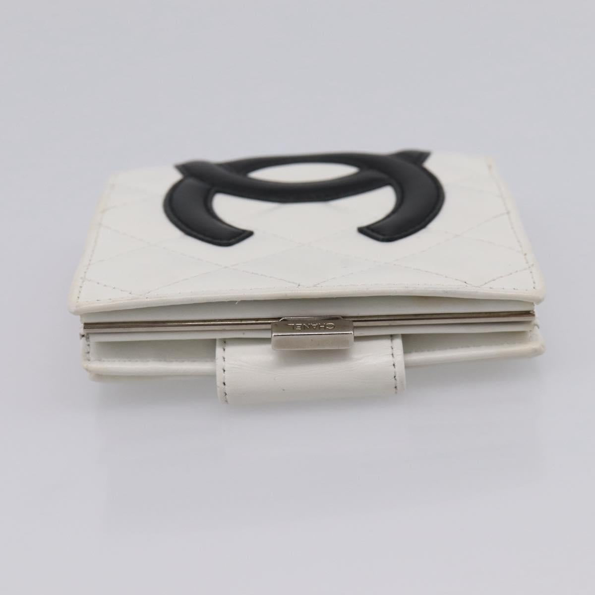 CHANEL Matelasse Cambon Line Bifold Wallet White Silver CC Auth 201384M