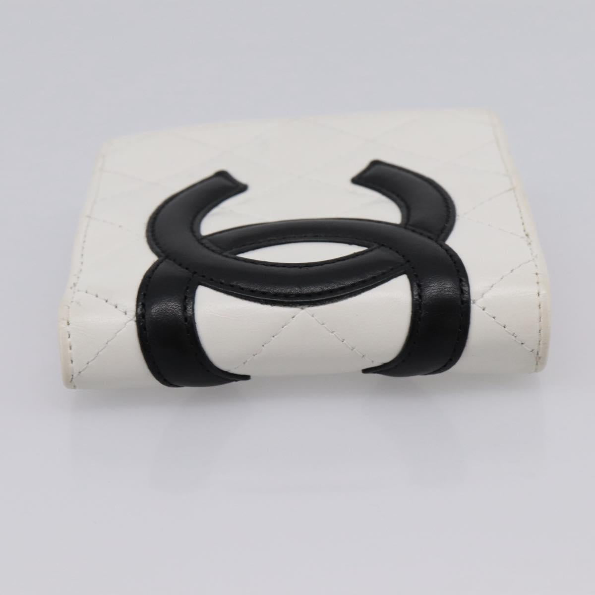 CHANEL Matelasse Cambon Line Bifold Wallet White Silver CC Auth 201384M