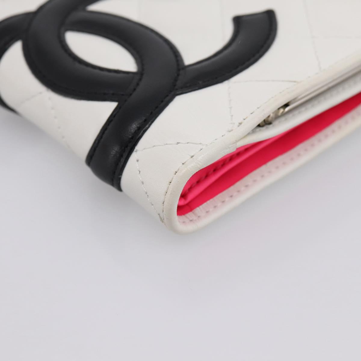 CHANEL Matelasse Cambon Line Bifold Wallet White Silver CC Auth 201384M