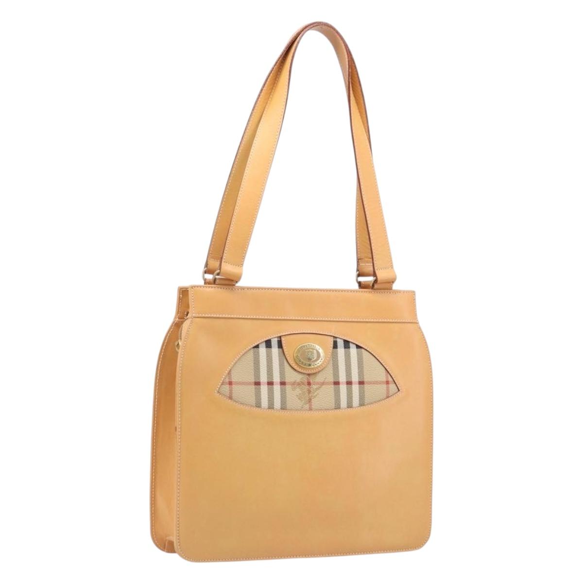 Burberrys Nova Check Shoulder Bag Leather Beige Gold Auth 201388