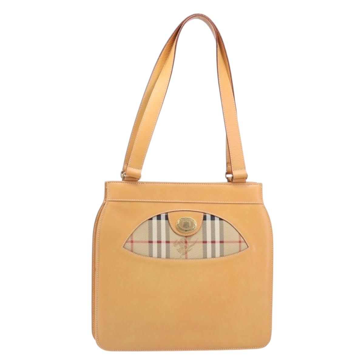 Burberrys Nova Check Shoulder Bag Leather Beige Gold Auth 201388