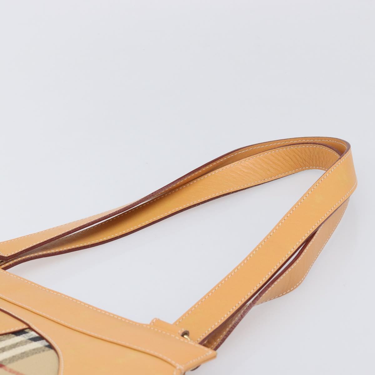 Burberrys Nova Check Shoulder Bag Leather Beige Gold Auth 201388