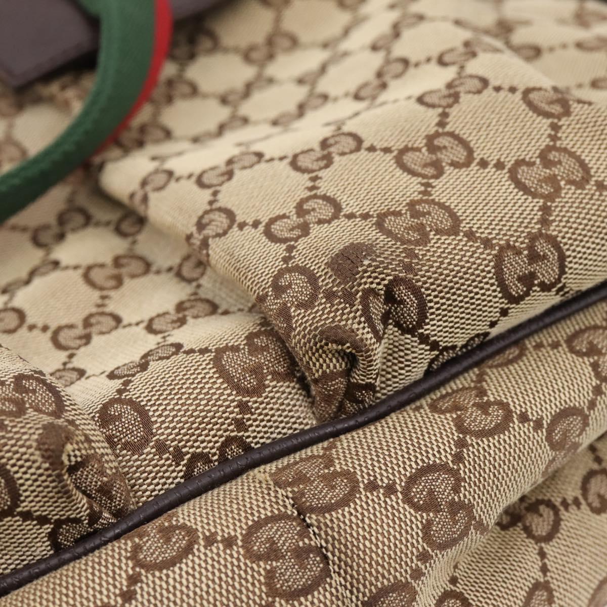 GUCCI GG Canvas Web Sherry Line Tote Bag Beige Silver 161836 Auth 201390A