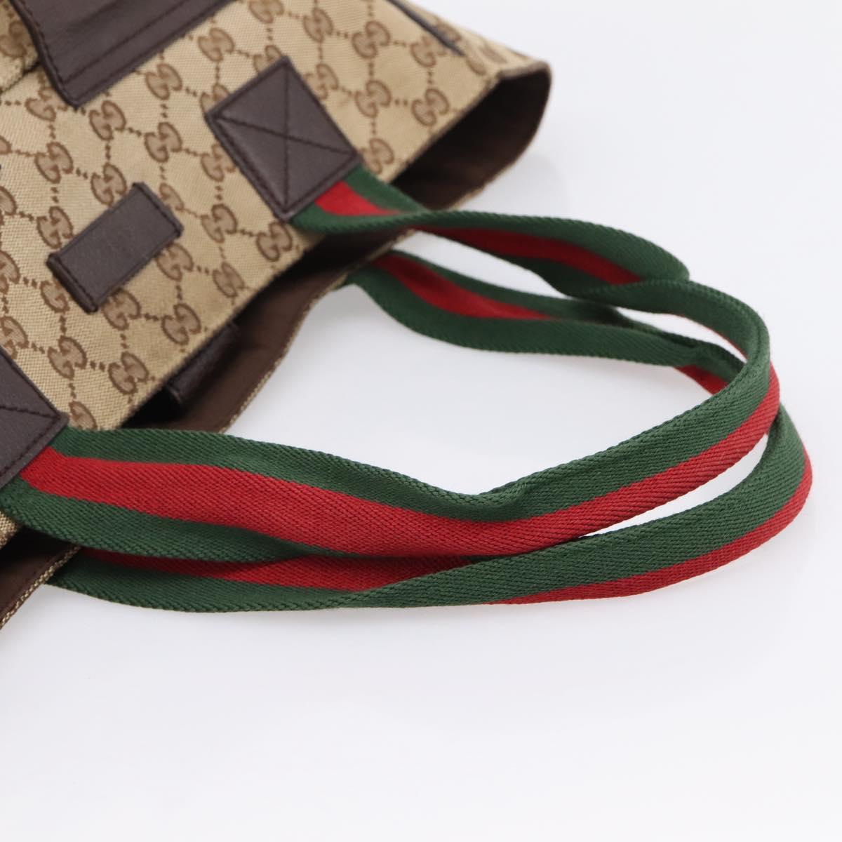 GUCCI GG Canvas Web Sherry Line Tote Bag Beige Silver 161836 Auth 201390A