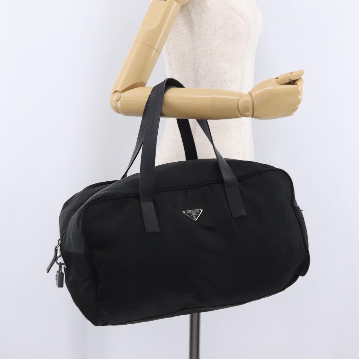 PRADA Hand Bag Nylon Black Silver Auth 201394A