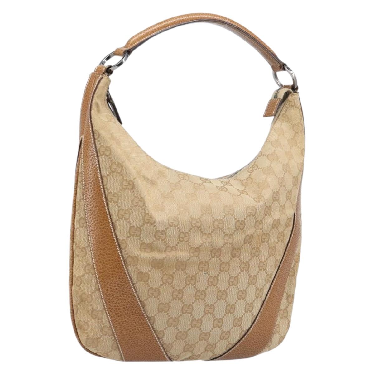 GUCCI GG Canvas Shoulder Bag Beige Silver 124357 Auth 201398