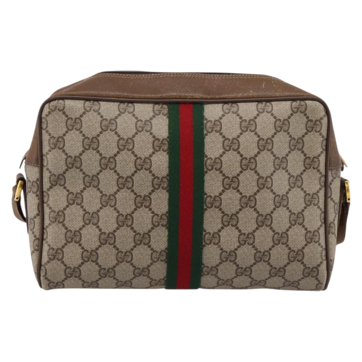 GUCCI GG Supreme Web Sherry Line Shoulder Bag PVC Beige 56 02 005 Auth 201400