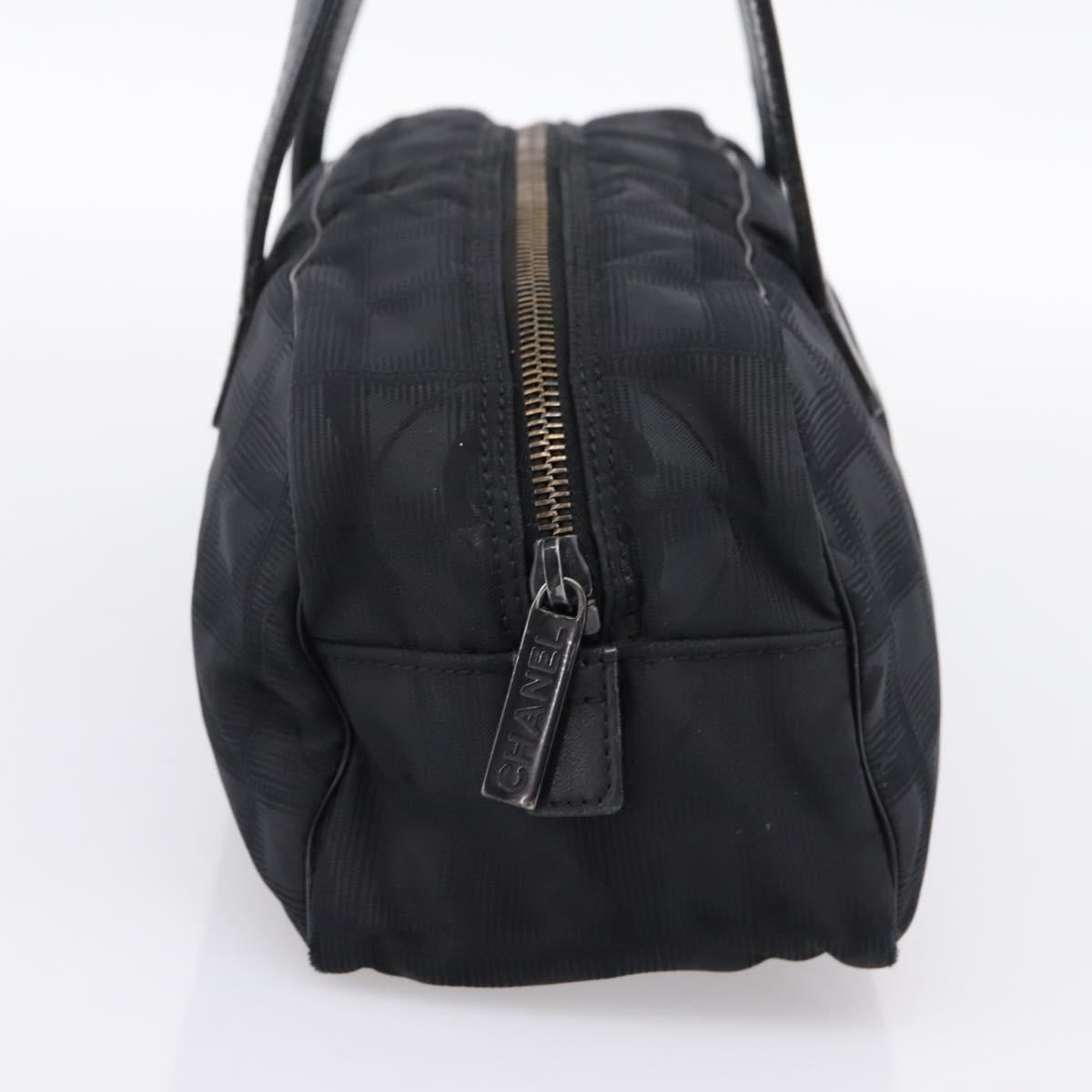 CHANEL New Travel Line Hand Bag Canvas Black Silver CC Auth 201402A
