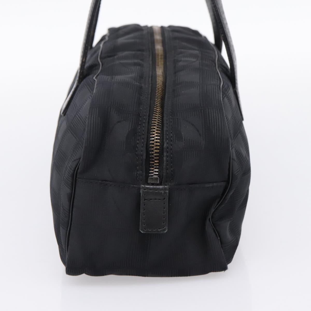 CHANEL New Travel Line Hand Bag Canvas Black Silver CC Auth 201402A