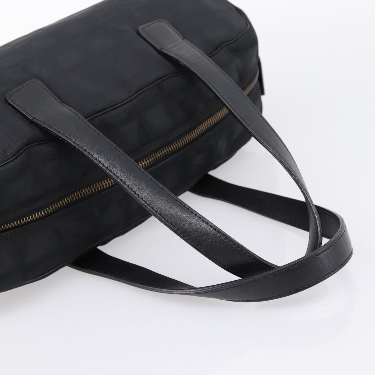 CHANEL New Travel Line Hand Bag Canvas Black Silver CC Auth 201402A