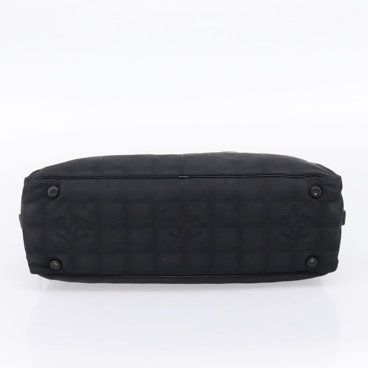CHANEL New Travel Line Hand Bag Canvas Black Silver CC Auth 201402A
