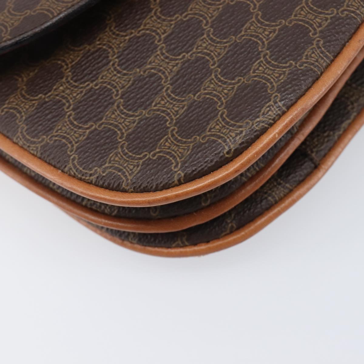 CELINE Macadam Shoulder Bag PVC Leather Brown Gold Tone Auth 201403A