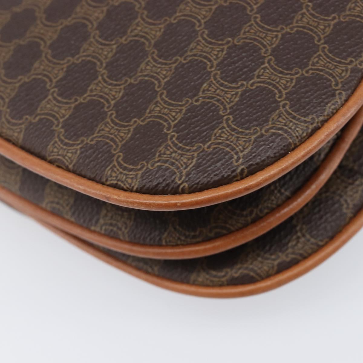 CELINE Macadam Shoulder Bag PVC Leather Brown Gold Tone Auth 201403A