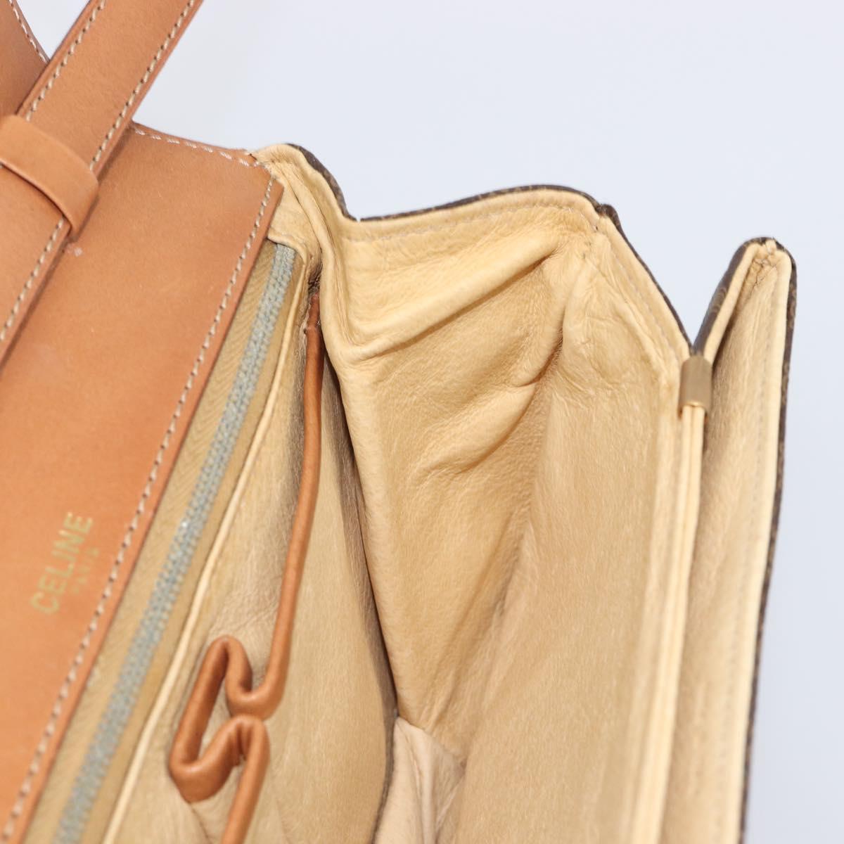 CELINE Macadam Shoulder Bag PVC Leather Brown Gold Tone Auth 201403A