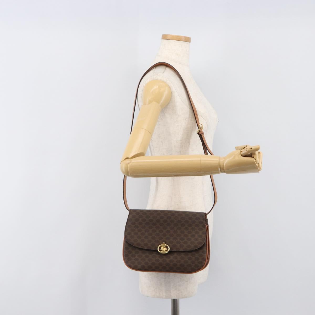 CELINE Macadam Shoulder Bag PVC Leather Brown Gold Tone Auth 201403A