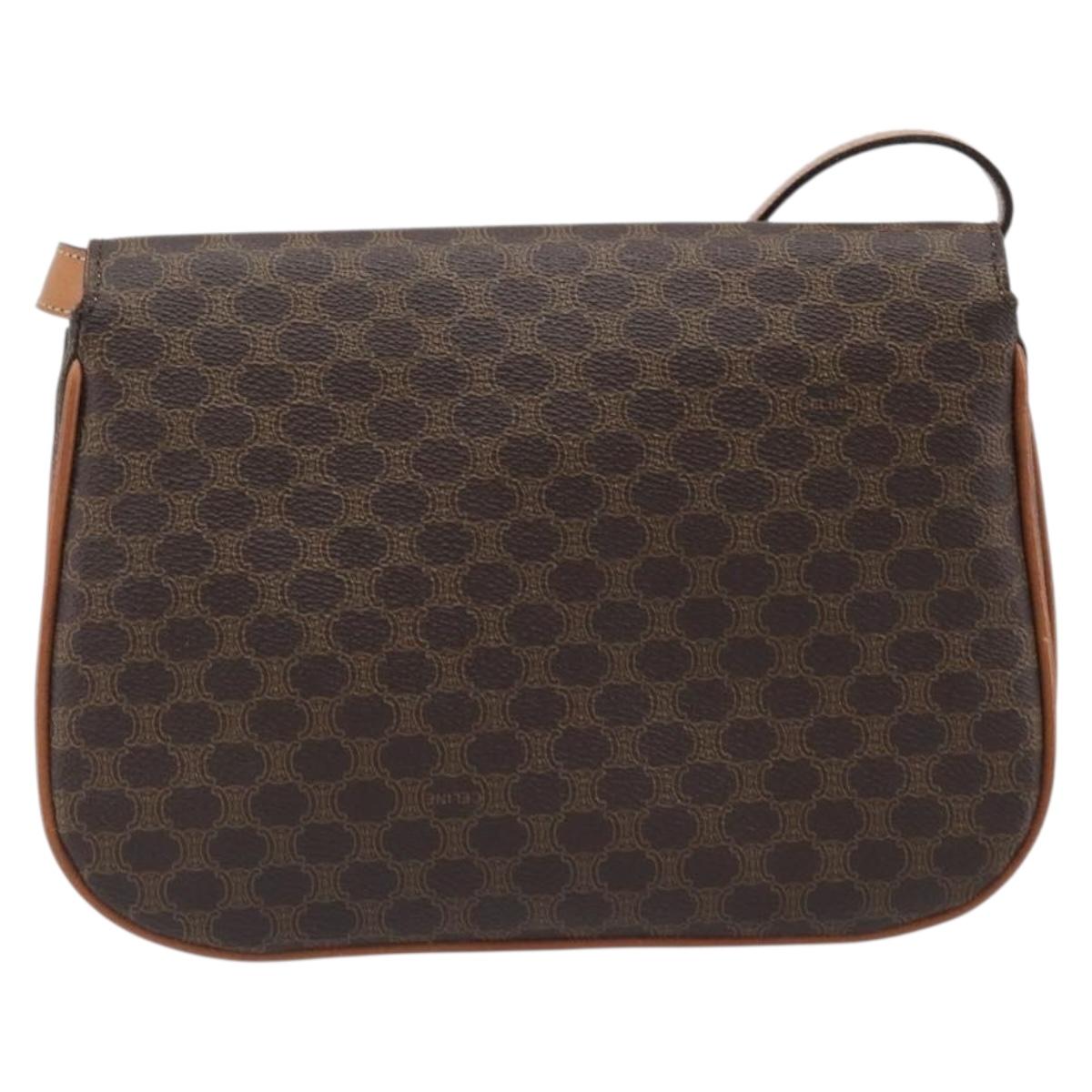 CELINE Macadam Shoulder Bag PVC Leather Brown Gold Tone Auth 201403A