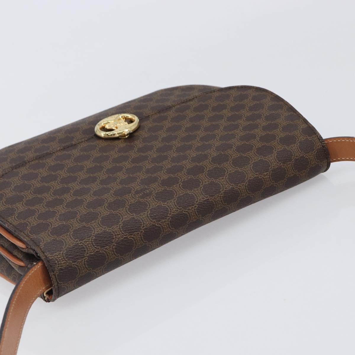 CELINE Macadam Shoulder Bag PVC Leather Brown Gold Tone Auth 201403A