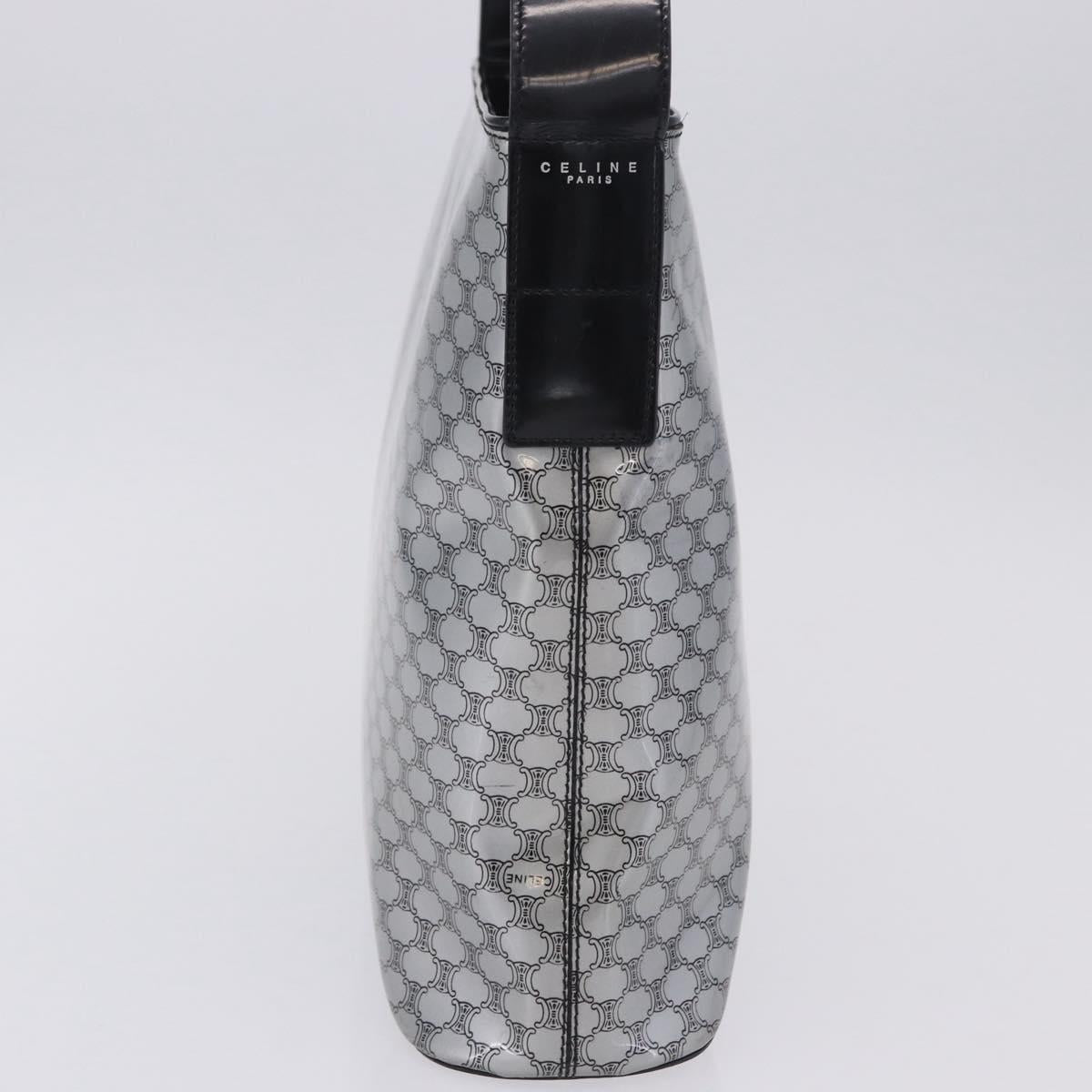 CELINE Macadam Shoulder Bag PVC Leather Silver Black Auth 201404A