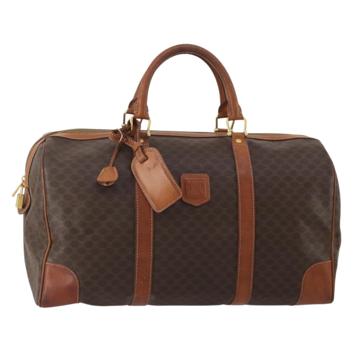 CELINE Macadam Boston Bag PVC Leather Brown Gold Tone Auth 201406