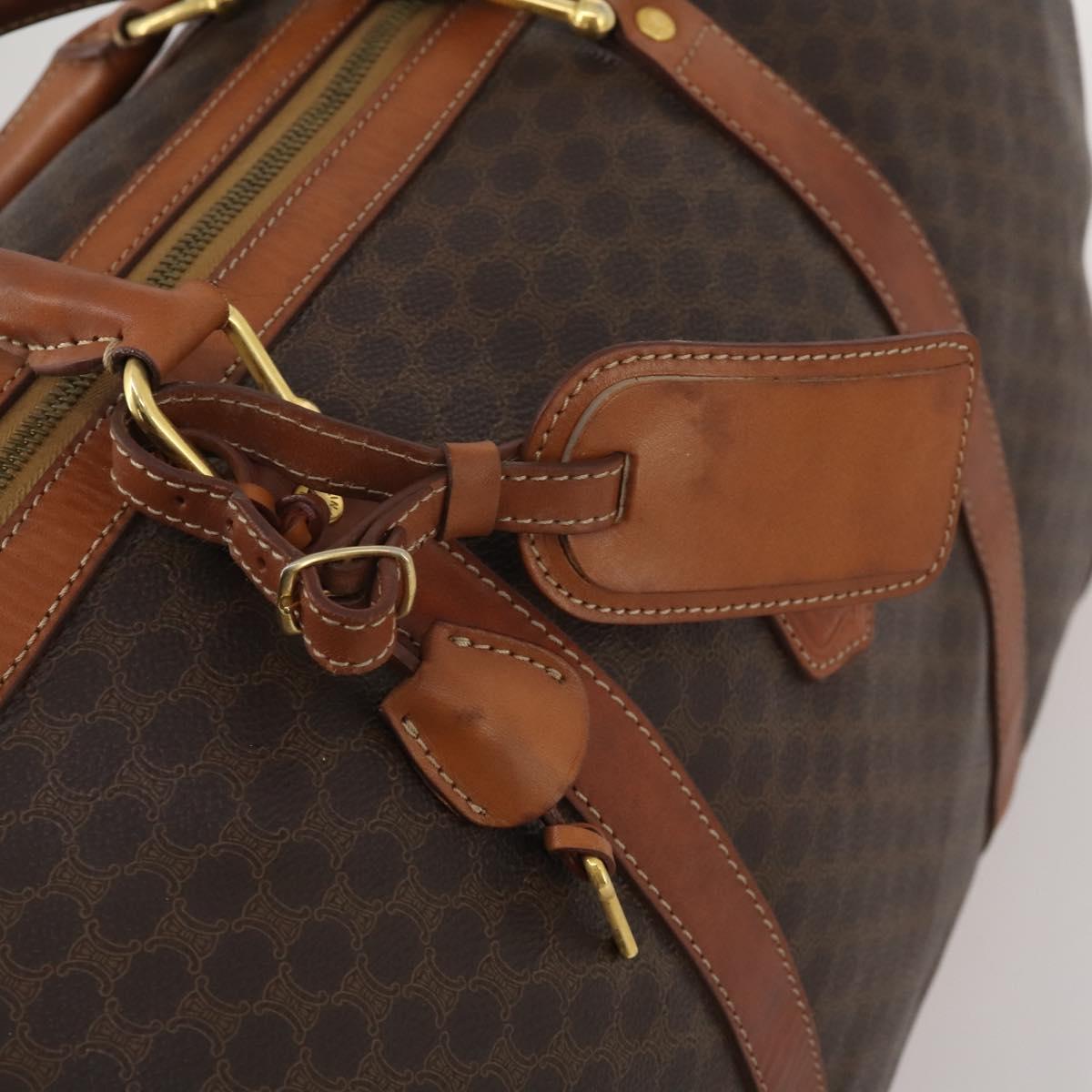 CELINE Macadam Boston Bag PVC Leather Brown Gold Tone Auth 201406