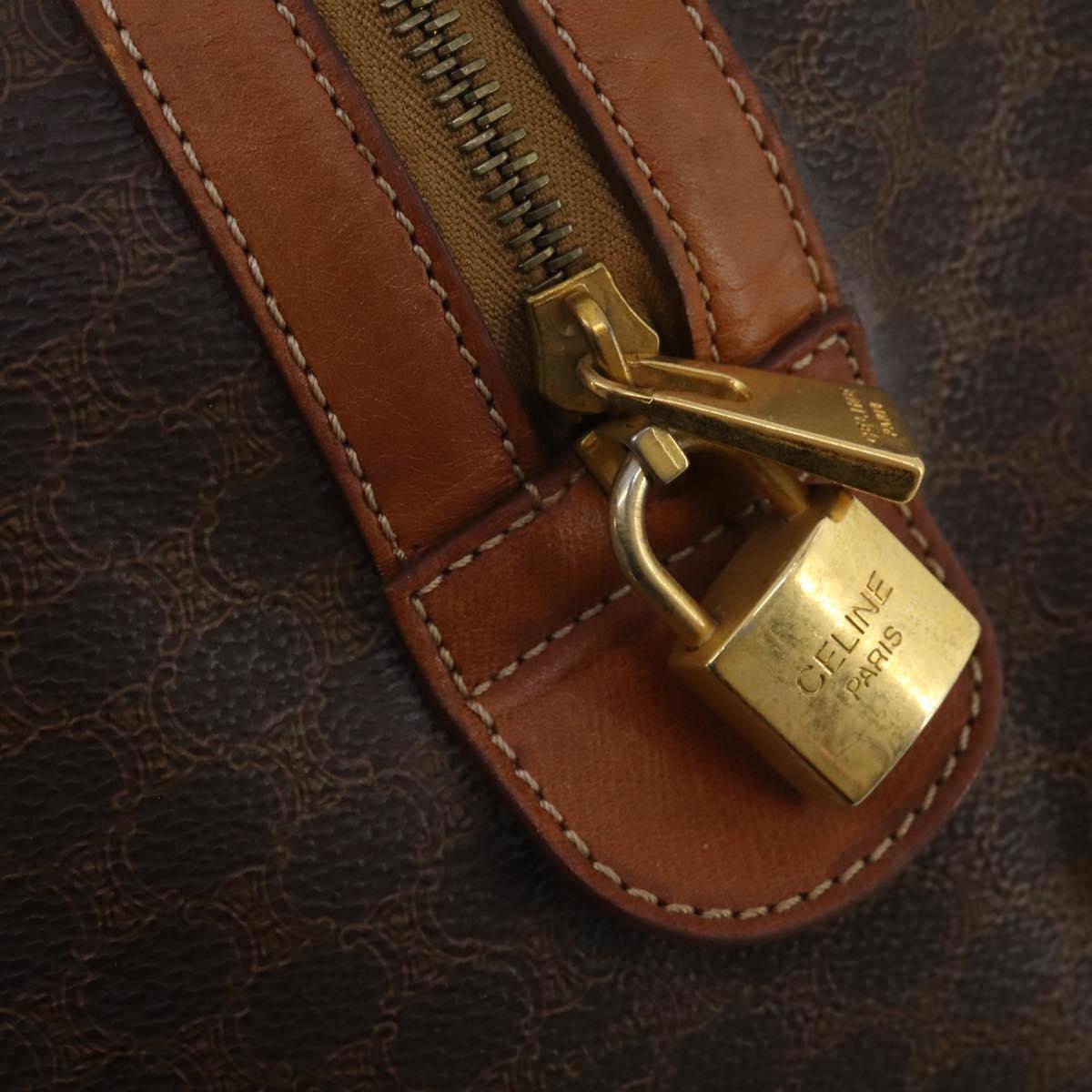 CELINE Macadam Boston Bag PVC Leather Brown Gold Tone Auth 201406