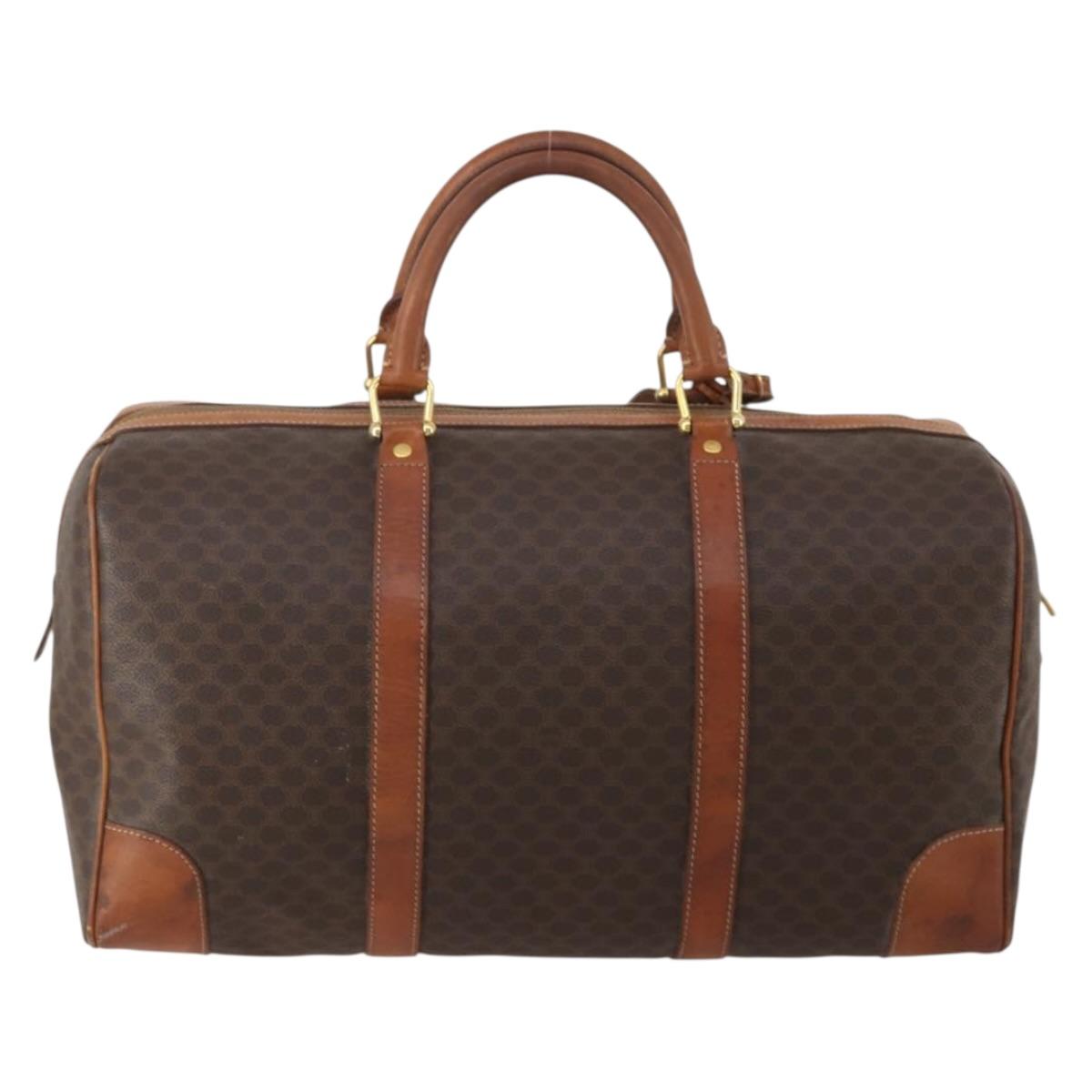 CELINE Macadam Boston Bag PVC Leather Brown Gold Tone Auth 201406
