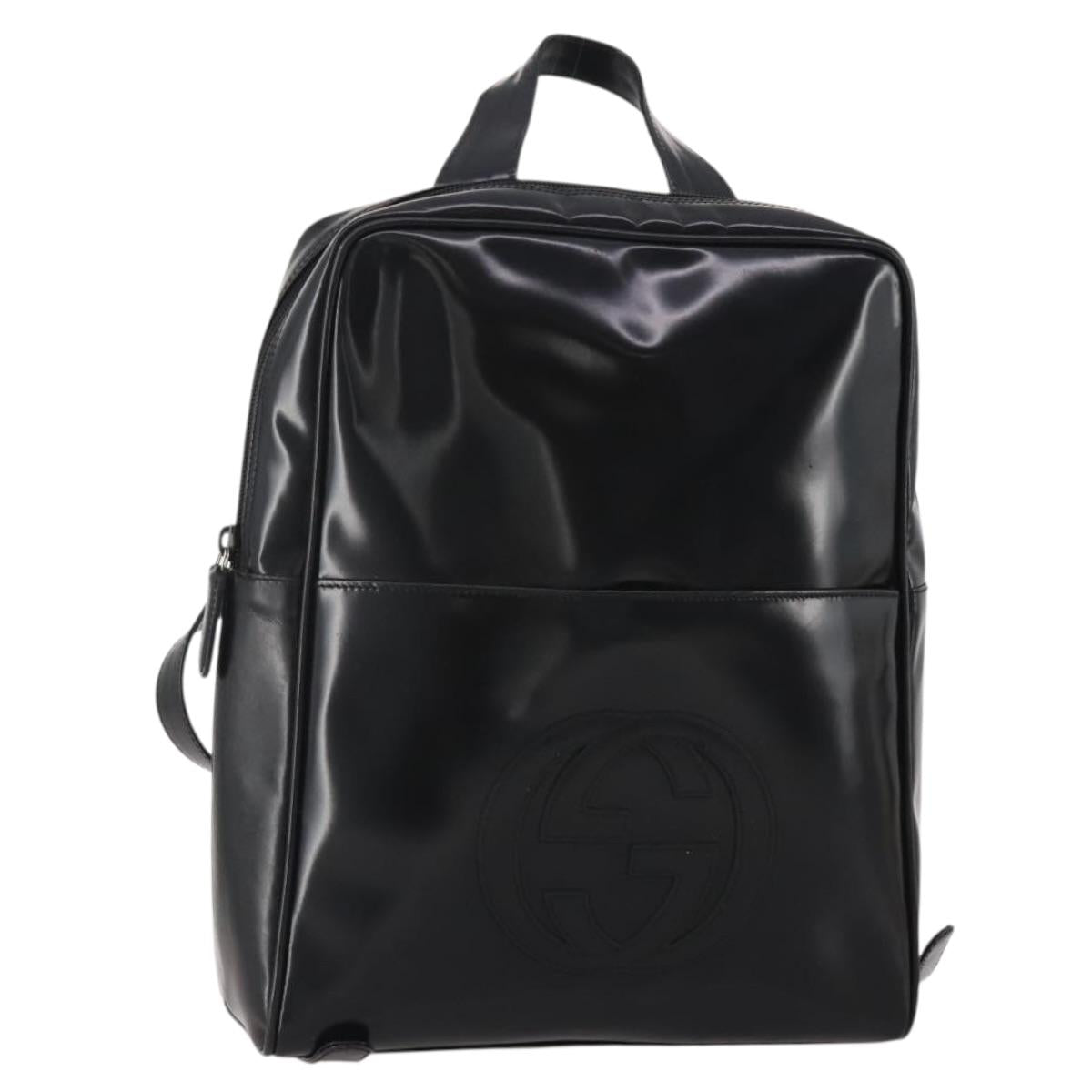 GUCCI Backpack Patent Black Silver Auth 201416
