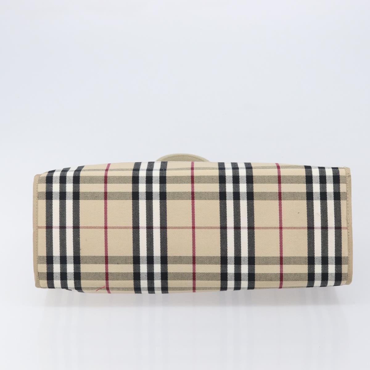 BURBERRY Nova Check Tote Bag Canvas Beige Silver Auth 201419A