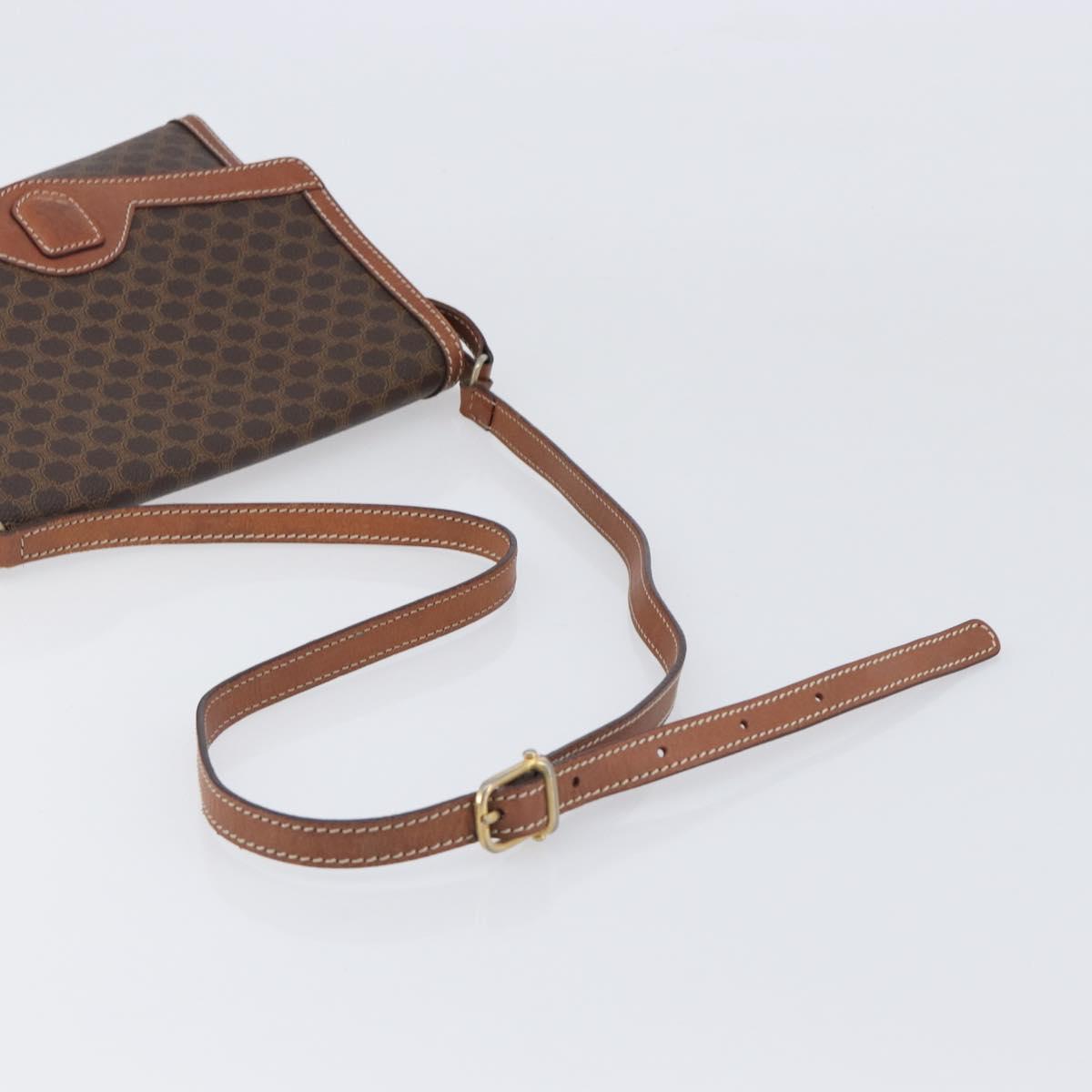 CELINE Macadam Shoulder Bag PVC Leather Brown Gold Tone Auth 201420