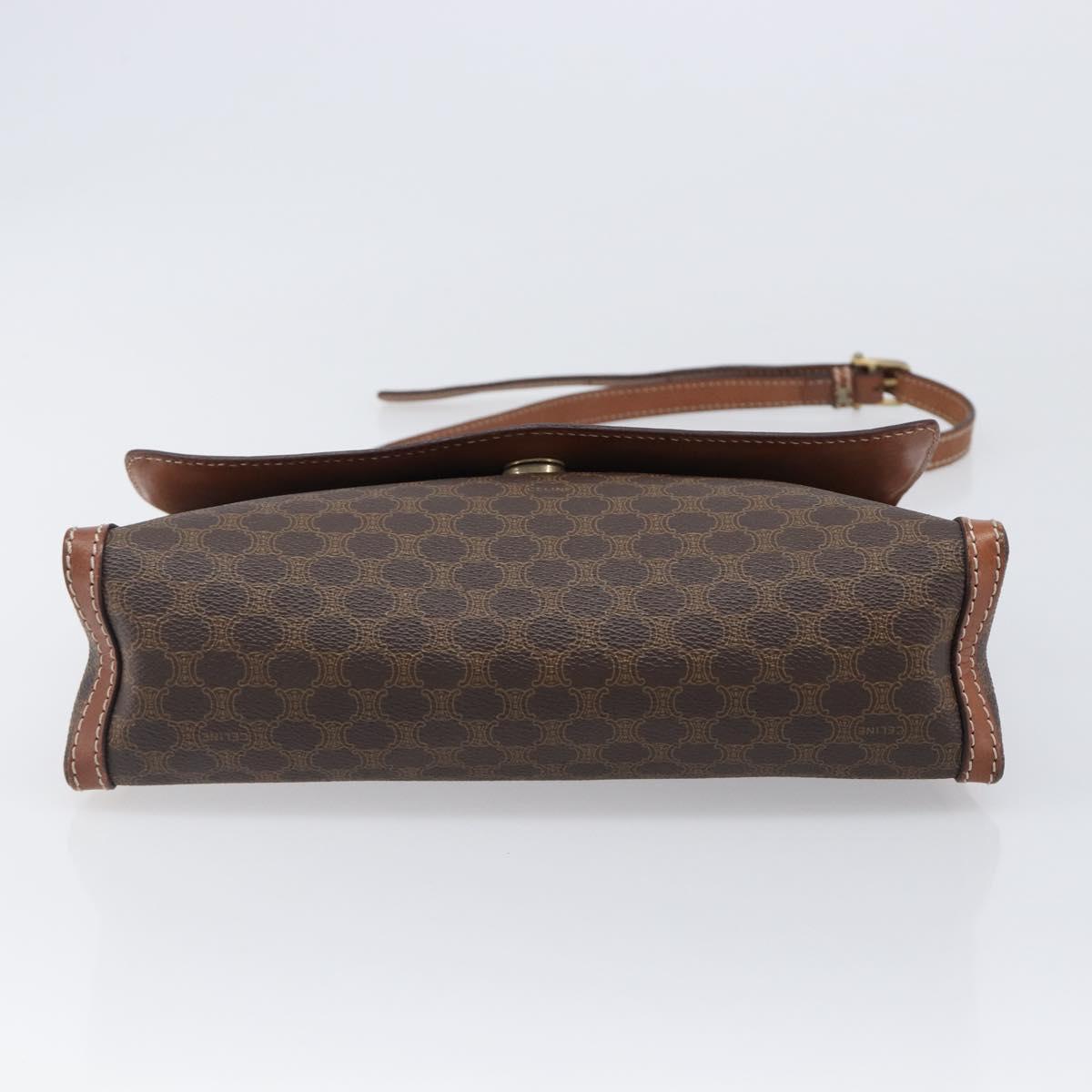 CELINE Macadam Shoulder Bag PVC Leather Brown Gold Tone Auth 201420