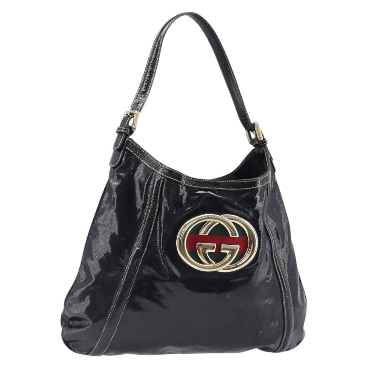 GUCCI Interlocking Shoulder Bag PVC Leather Black Gold Tone 162740 Auth 201423