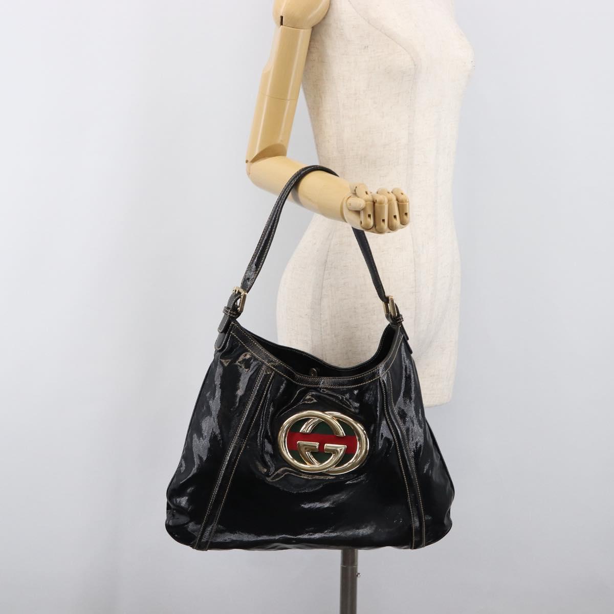 GUCCI Interlocking Shoulder Bag PVC Leather Black Gold Tone 162740 Auth 201423