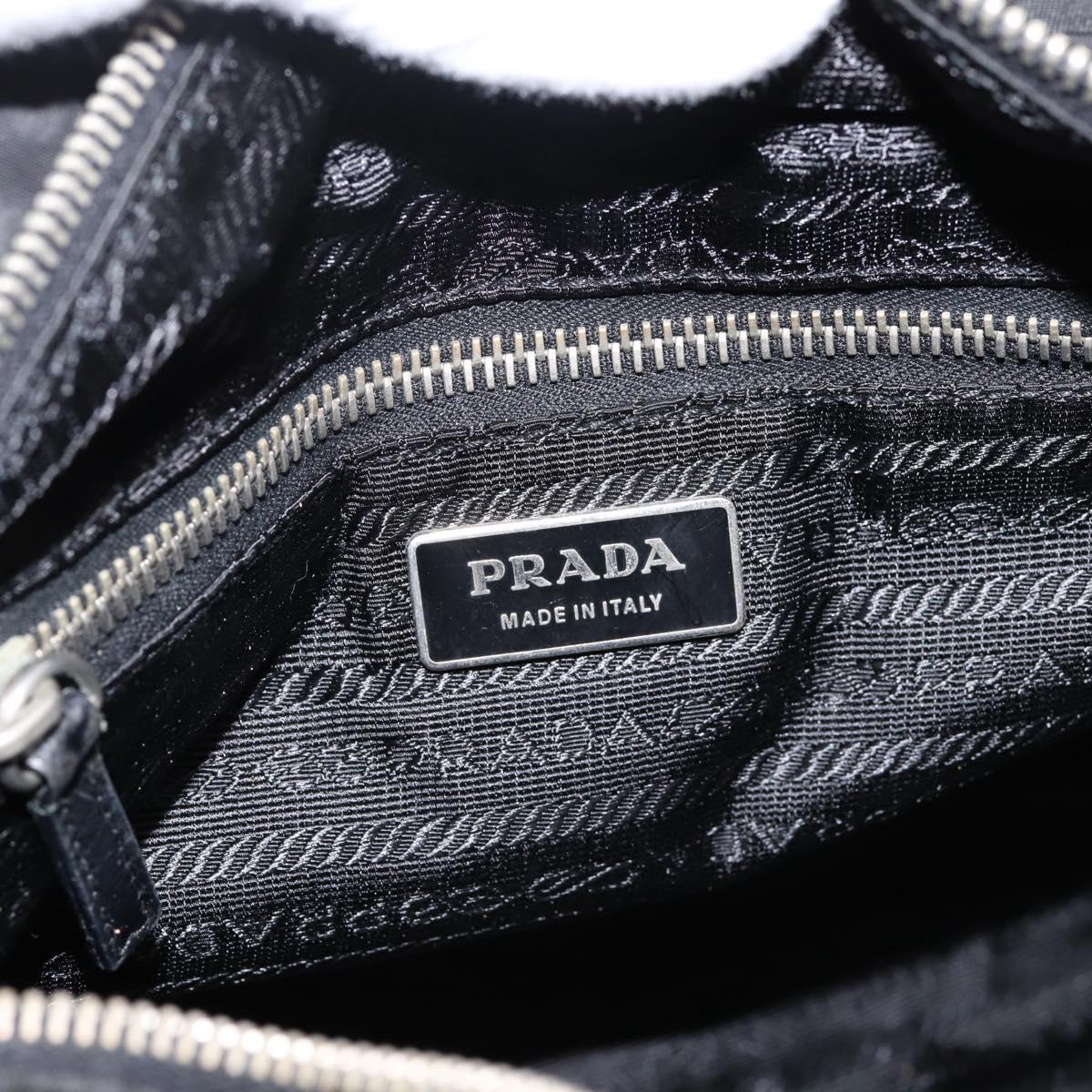 PRADA Tote Bag Nylon Black Silver Auth 201424
